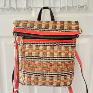 PATRICIA NASH Luzille fold over Backpack Woven & Leather coral Bohemian NWT